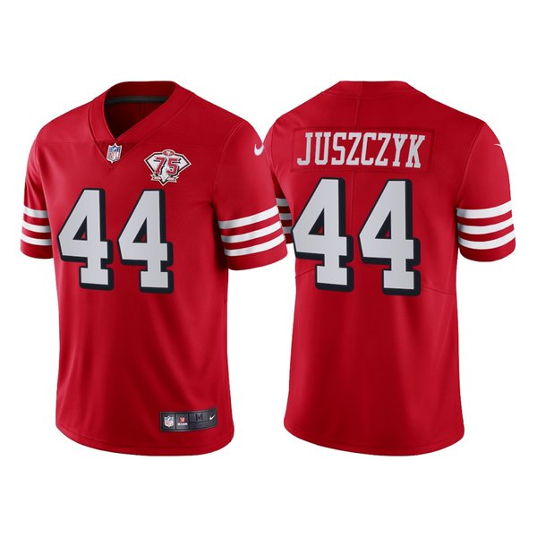 49ers Kyle Juszczyk Jersey Red Home With 75th Anniversary Patch